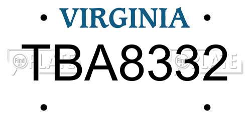 TBA8332 Virginia License Plate
