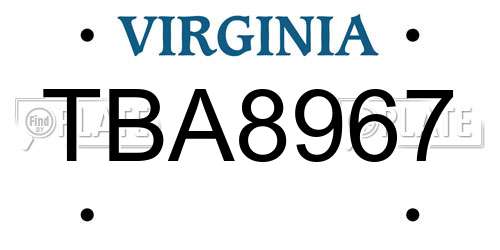 TBA8967 Virginia License Plate