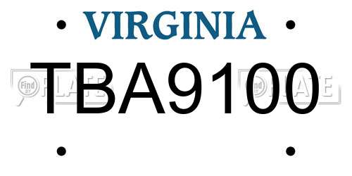 TBA9100 Virginia License Plate