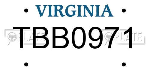 TBB0971 Virginia License Plate