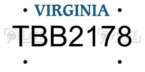 TBB2178 Virginia License Plate