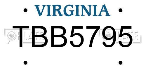 TBB5795 Virginia License Plate