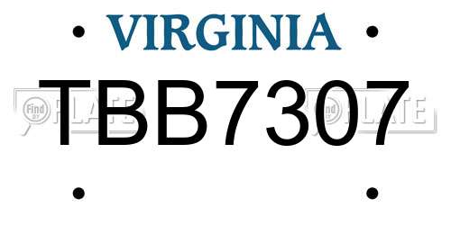 TBB7307 Virginia License Plate