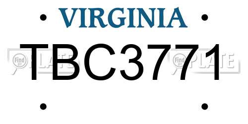 TBC3771 Virginia License Plate
