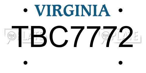 TBC7772 Virginia License Plate