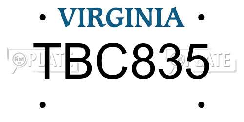 TBC835 Virginia License Plate