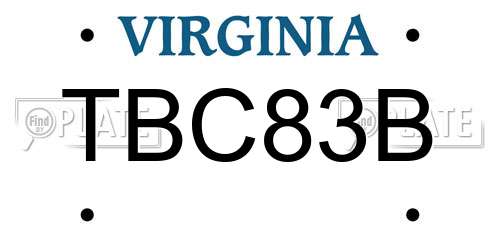 TBC83B Virginia License Plate