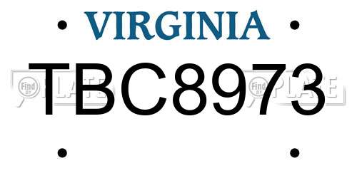 TBC8973 Virginia License Plate