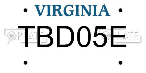 TBD05E Virginia License Plate