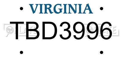 TBD3996 Virginia License Plate