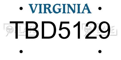 TBD5129 Virginia License Plate