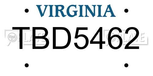 TBD5462 Virginia License Plate