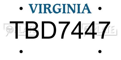 TBD7447 Virginia License Plate