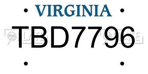 TBD7796 Virginia License Plate