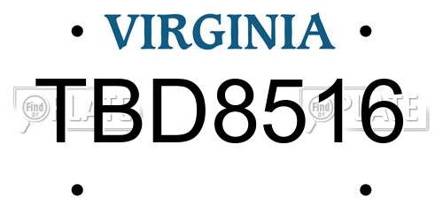 TBD8516 Virginia License Plate
