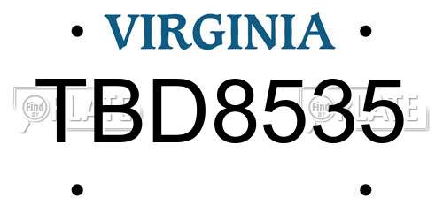 TBD8535 Virginia License Plate