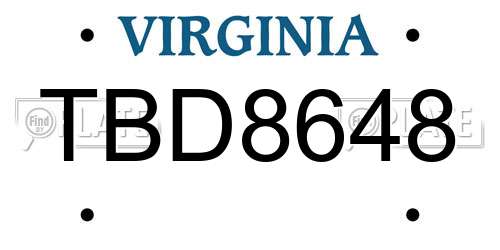 TBD8648 Virginia License Plate