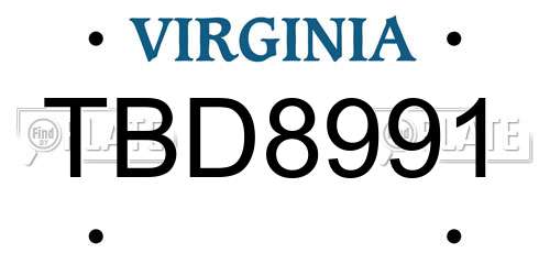 TBD8991 Virginia License Plate