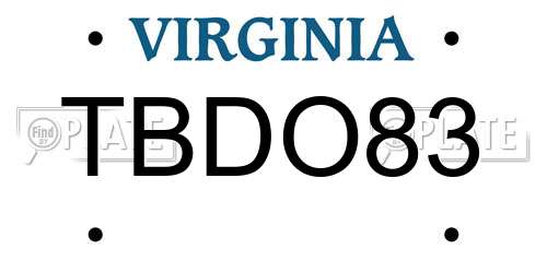 TBDO83 Virginia License Plate