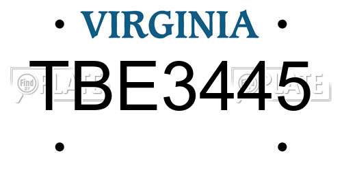 TBE3445 Virginia License Plate