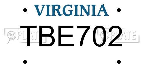 TBE702 Virginia License Plate