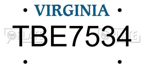 TBE7534 Virginia License Plate