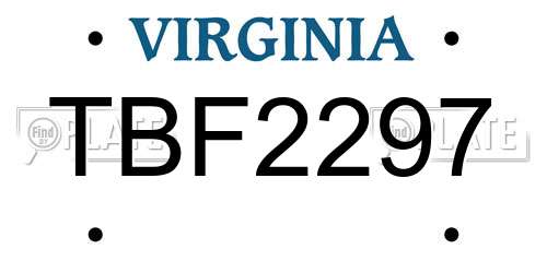 TBF2297 Virginia License Plate