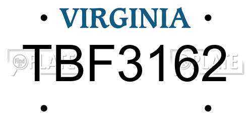 TBF3162 Virginia License Plate