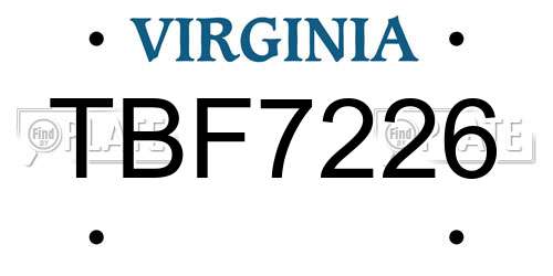 TBF7226 Virginia License Plate