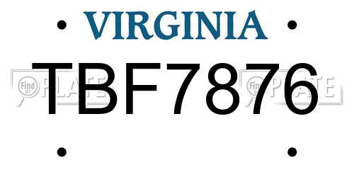 TBF7876 Virginia License Plate