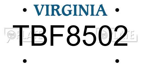 TBF8502 Virginia License Plate
