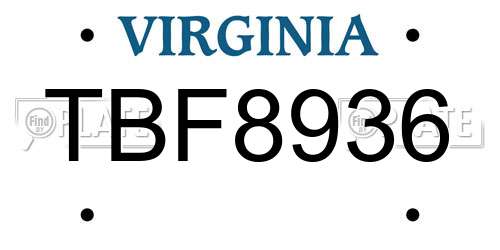 TBF8936 Virginia License Plate