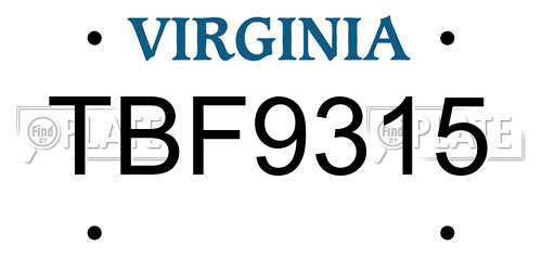 TBF9315 Virginia License Plate
