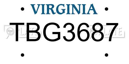 TBG3687 Virginia License Plate