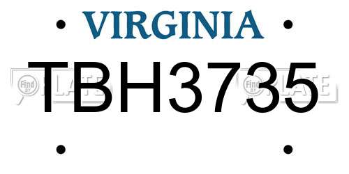 TBH3735 Virginia License Plate
