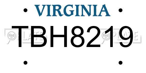 TBH8219 Virginia License Plate