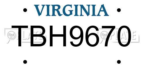 TBH9670 Virginia License Plate