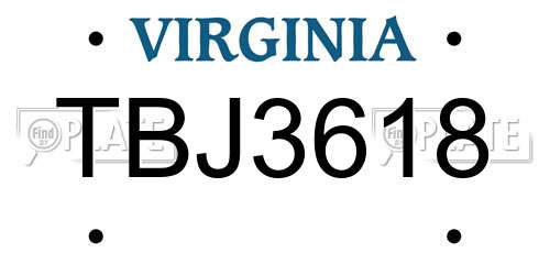 TBJ3618 Virginia License Plate