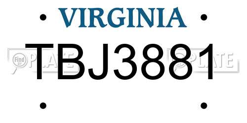 TBJ3881 Virginia License Plate