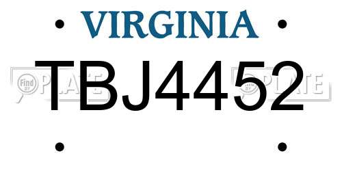 TBJ4452 Virginia License Plate
