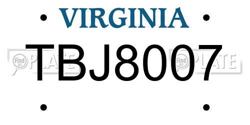 TBJ8007 Virginia License Plate