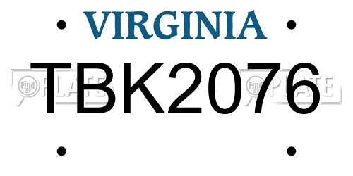 TBK2076 Virginia License Plate