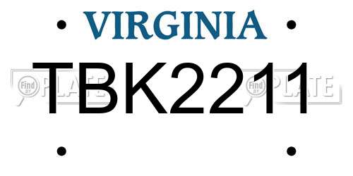 TBK2211 Virginia License Plate