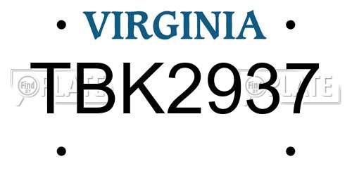 TBK2937 Virginia License Plate