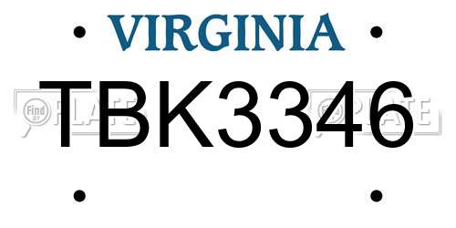 TBK3346 Virginia License Plate
