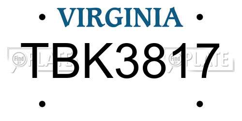 TBK3817 Virginia License Plate