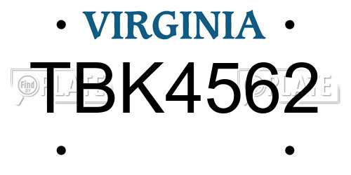 TBK4562 Virginia License Plate