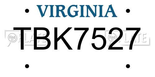 TBK7527 Virginia License Plate