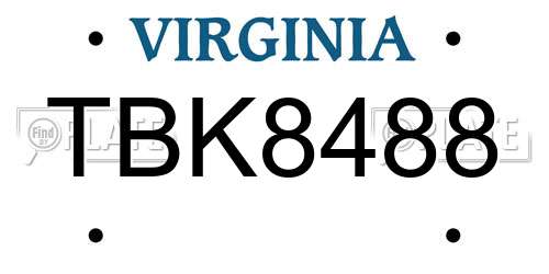 TBK8488 Virginia License Plate