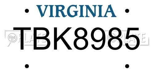 TBK8985 Virginia License Plate